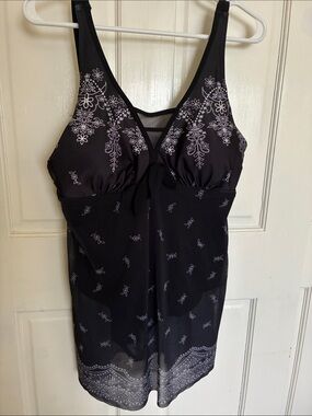 Black Embroidered print Women's Swimdress